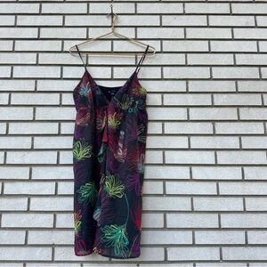 Gap Black Floral Slip Dress Midi Adjustable Straps Ruffle Front NWT Large